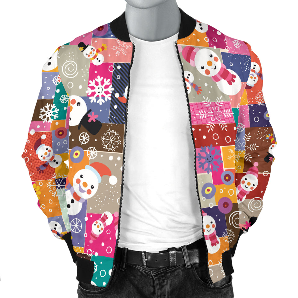 Snowman Colorful Theme Pattern Men Bomber Jacket