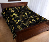 Gold Japanese Theme Pattern Quilt Bed Set