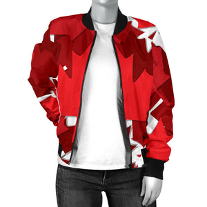 Canadian Maple Leaves Pattern Women Bomber Jacket