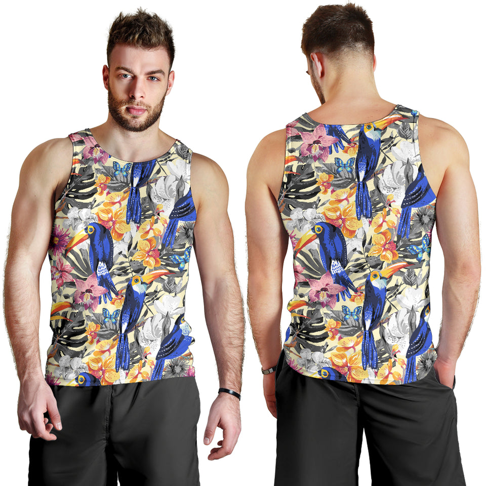 Toucan Leaves Flower Pattern Men Tank Top