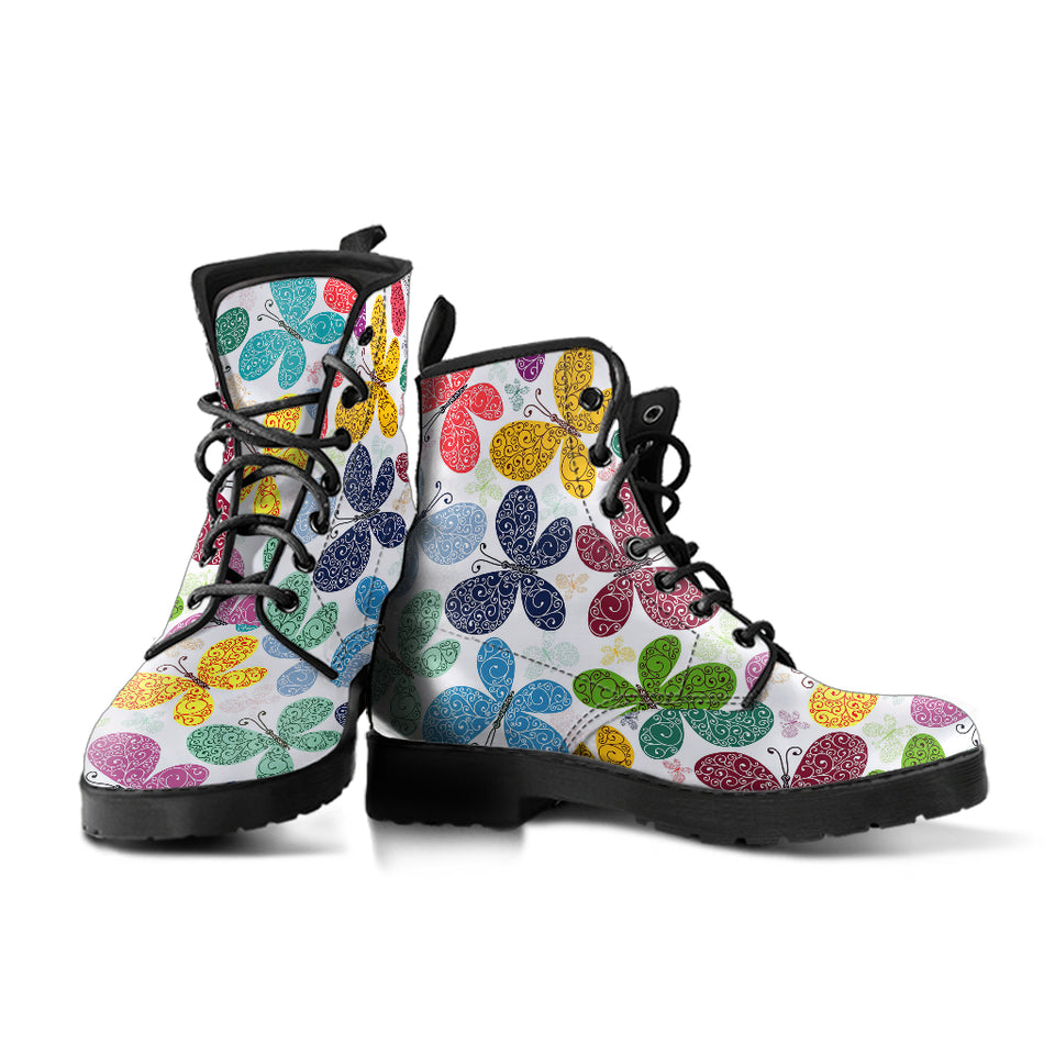 Colorful Butterfly Pattern Leather Boots