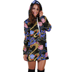 Snake Flower Pattern Women Hoodie Dress