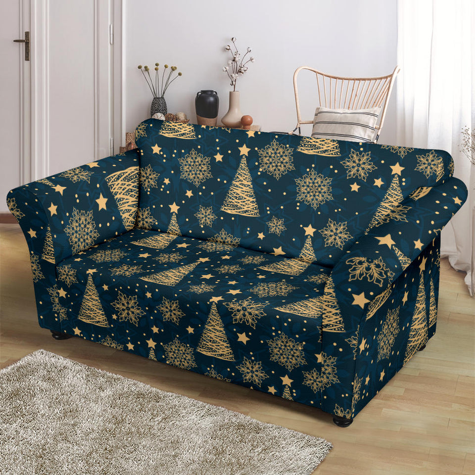 Gold Snowflake Chirstmas Pattern Loveseat Couch Slipcover