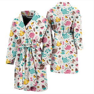 Tea pots Pattern Print Design 05 Men Bathrobe