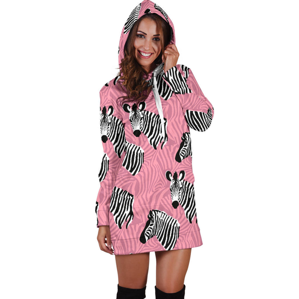 Zebra Head Pattern Women Hoodie Dress