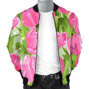 Pink Tulip Pattern Men Bomber Jacket