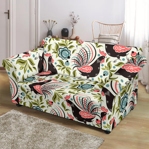 Rooster Chicken Leaves Pattern Loveseat Couch Slipcover