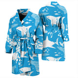 Shark Pattern Blue Theme Men Bathrobe