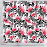 Zebra Red Hibiscus Pattern Shower Curtain Fulfilled In US