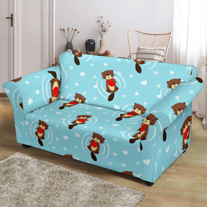 Otter Heart Pattern Loveseat Couch Slipcover