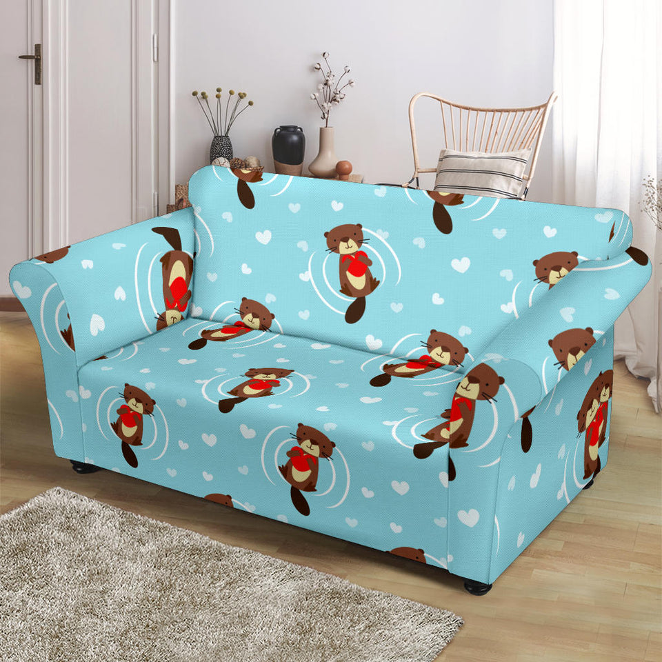 Otter Heart Pattern Loveseat Couch Slipcover