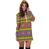 Rhino African Afro Dashiki Adinkra Kente Pattern Ethnic Motifs Women Hoodie Dress