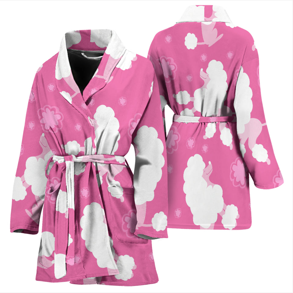 Poodle Pink Theme Pattern Women Bathrobe