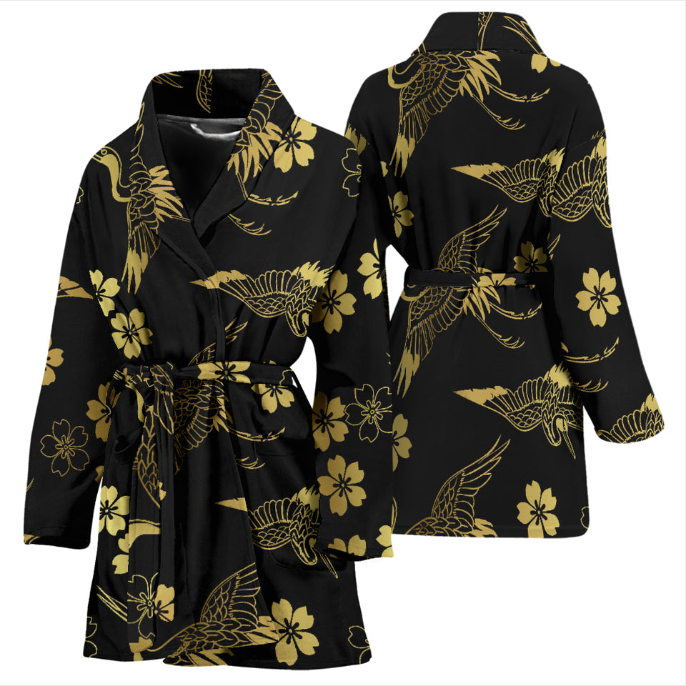 Gold Japanese Theme Pattern Women Bathrobe