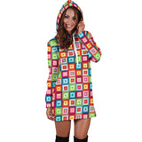 Rainbow Rectancular Pattern Women Hoodie Dress