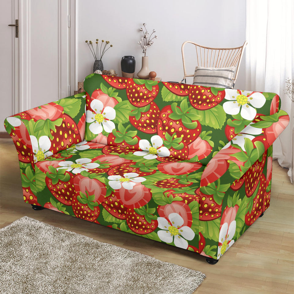 Strawberry Leaves Flower Pattern Loveseat Couch Slipcover