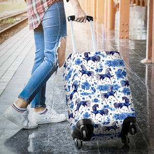 Horse Flower Blue Theme Pattern Luggage Covers