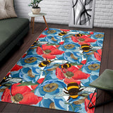 Bee Red and Blue Hibiscus Pattern Area Rug