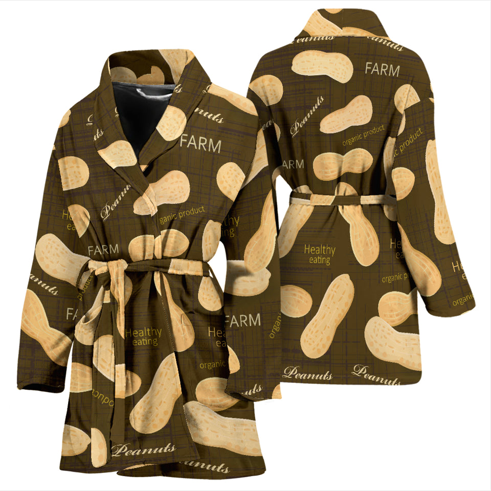 Peanut Pattern Green Background Women Bathrobe