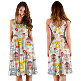 Teddy Bear Pattern Print Design 04 Sleeveless Midi Dress