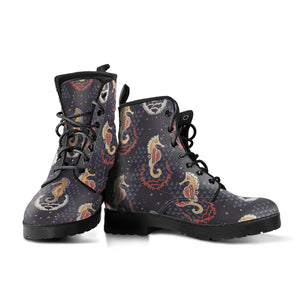 Seahorse Pattern Leather Boots