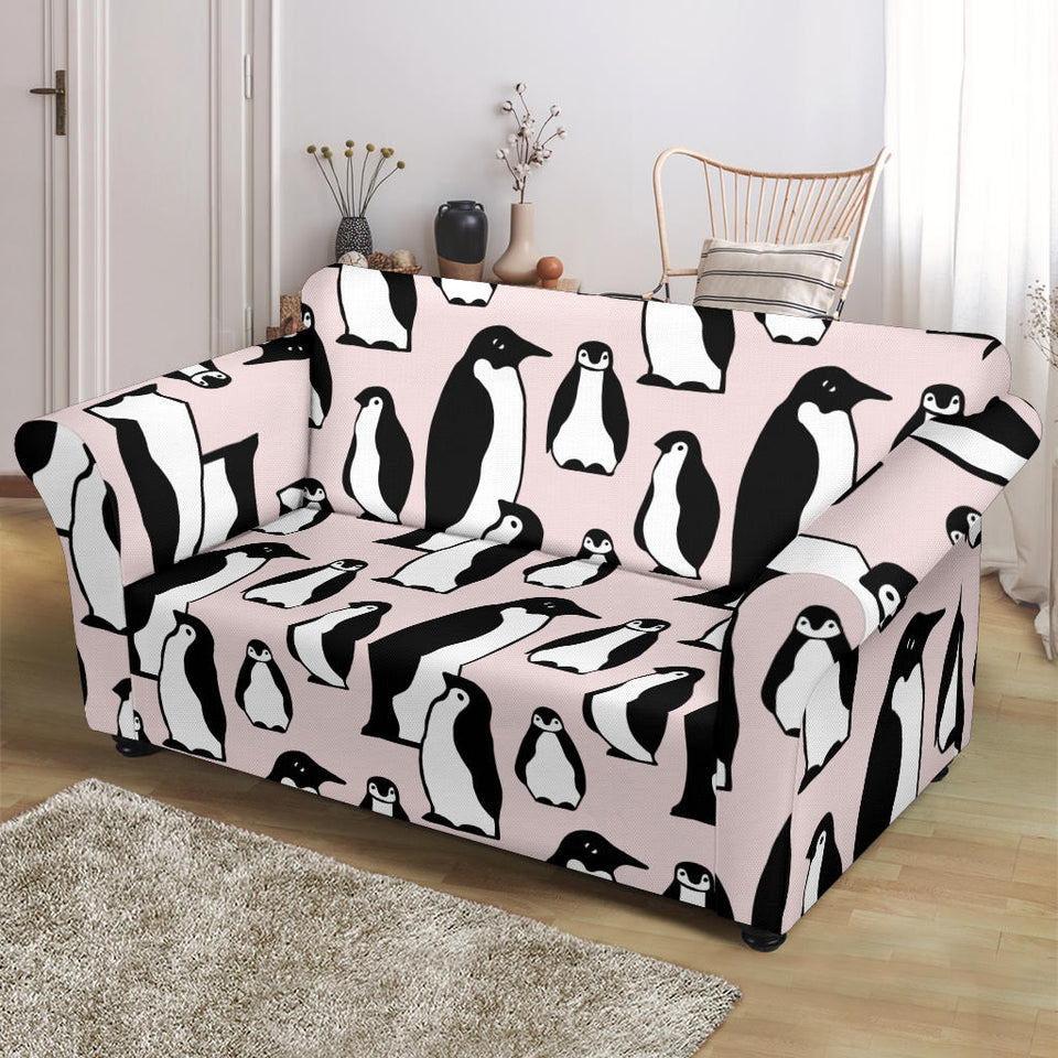 Penguin Pattern Background Loveseat Couch Slipcover