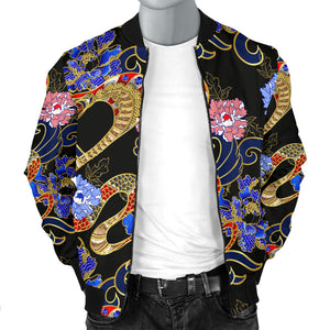 Snake Flower Pattern Men Bomber Jacket