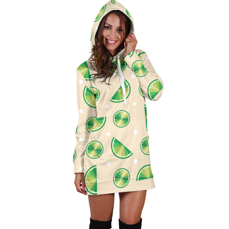 Lime Pattern Women Hoodie Dress