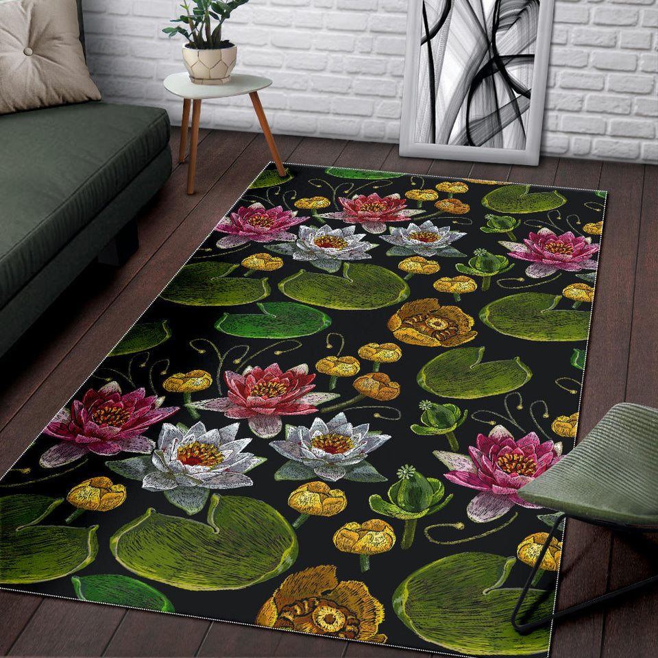 Lotus Waterlily Flower Pattern Background Area Rug