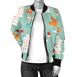 Windmill Pattern Theme Women Bomber Jacket