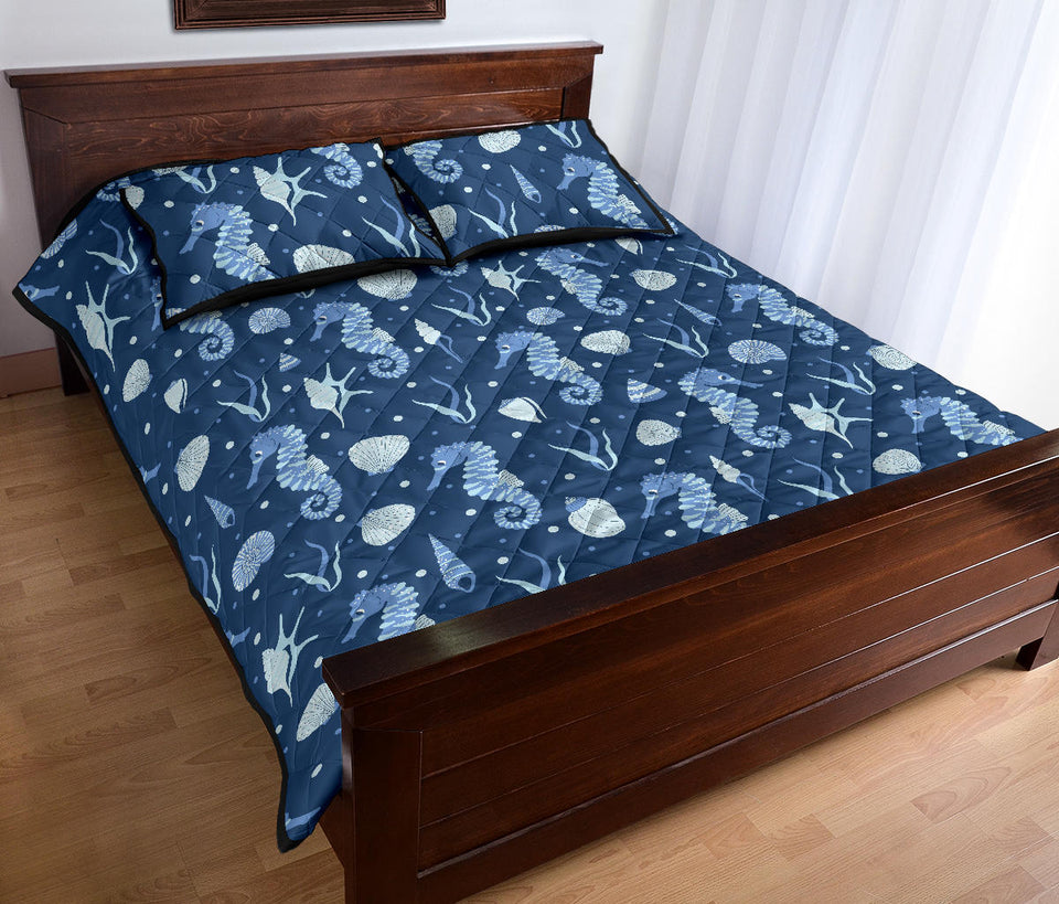 Seahorse Shell Pattern Quilt Bed Set