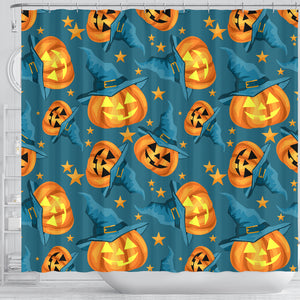 Halloween Pumpkin Witch Hat Pattern Shower Curtain Fulfilled In US