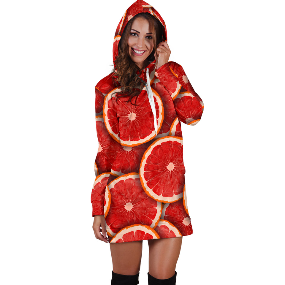 Sliced Grapefruit Pattern Background Women Hoodie Dress