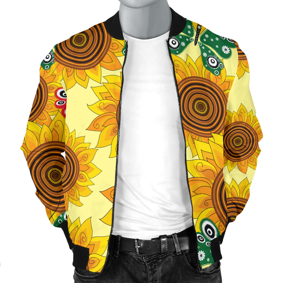 Sunflower Butterfly Pattern Men Bomber Jacket