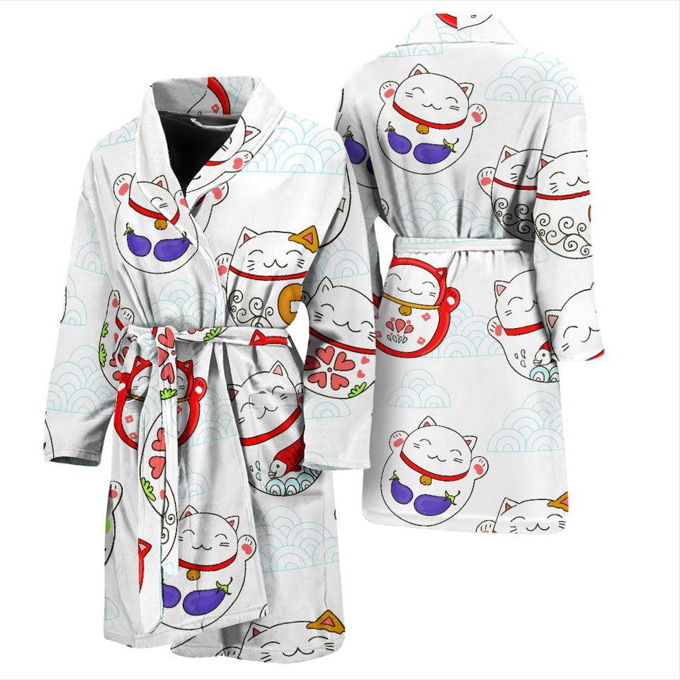Meneki Neko Lucky Cat Pattern Men Bathrobe