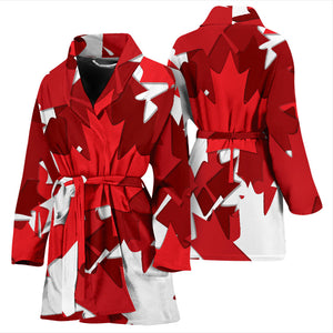 Canadian Maple Leaves Pattern Women Bathrobe