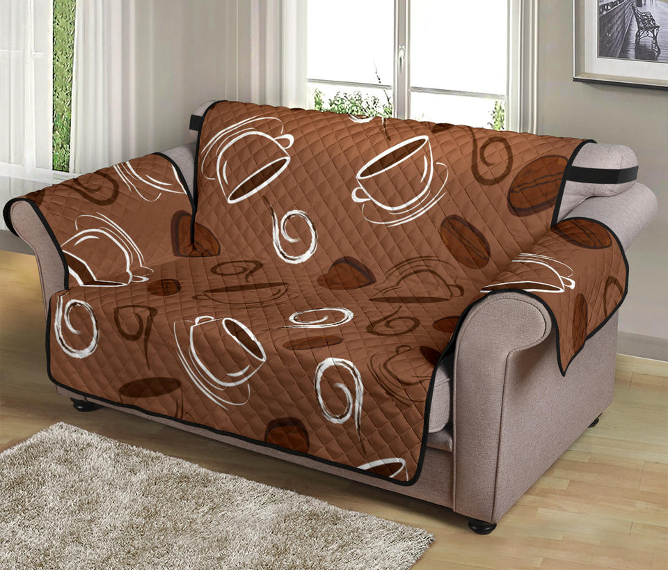 Coffee Cup and Coffe Bean Pattern Loveseat Couch Cover Protector