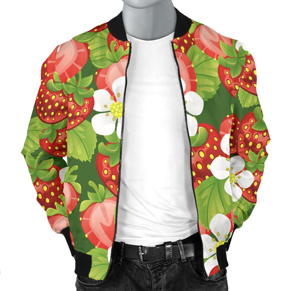 Strawberry Leaves Flower Pattern Men Bomber Jacket