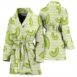 Kiwi Pattern Striped Background Women Bathrobe