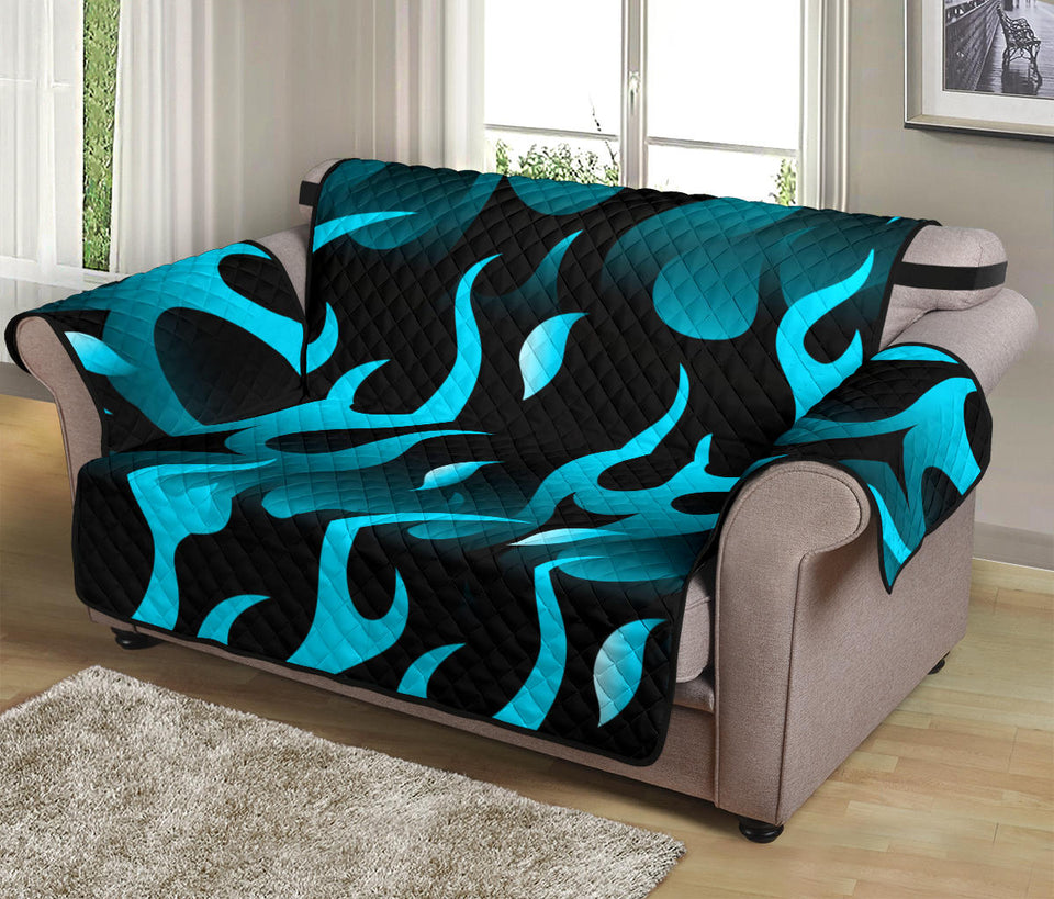Blue Flame Fire Pattern Background Loveseat Couch Cover Protector