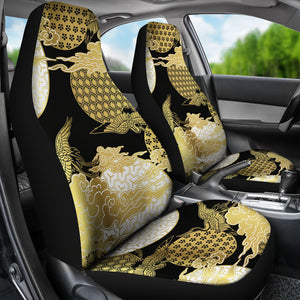 Gold Could Crane Japanese Pattern Universal Fit Car Seat Covers