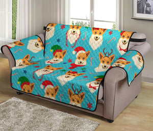 Christmas Corgi Pattern Loveseat Couch Cover Protector