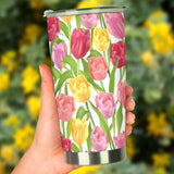 Pink Red Yellow Tulip Pattern Tumbler