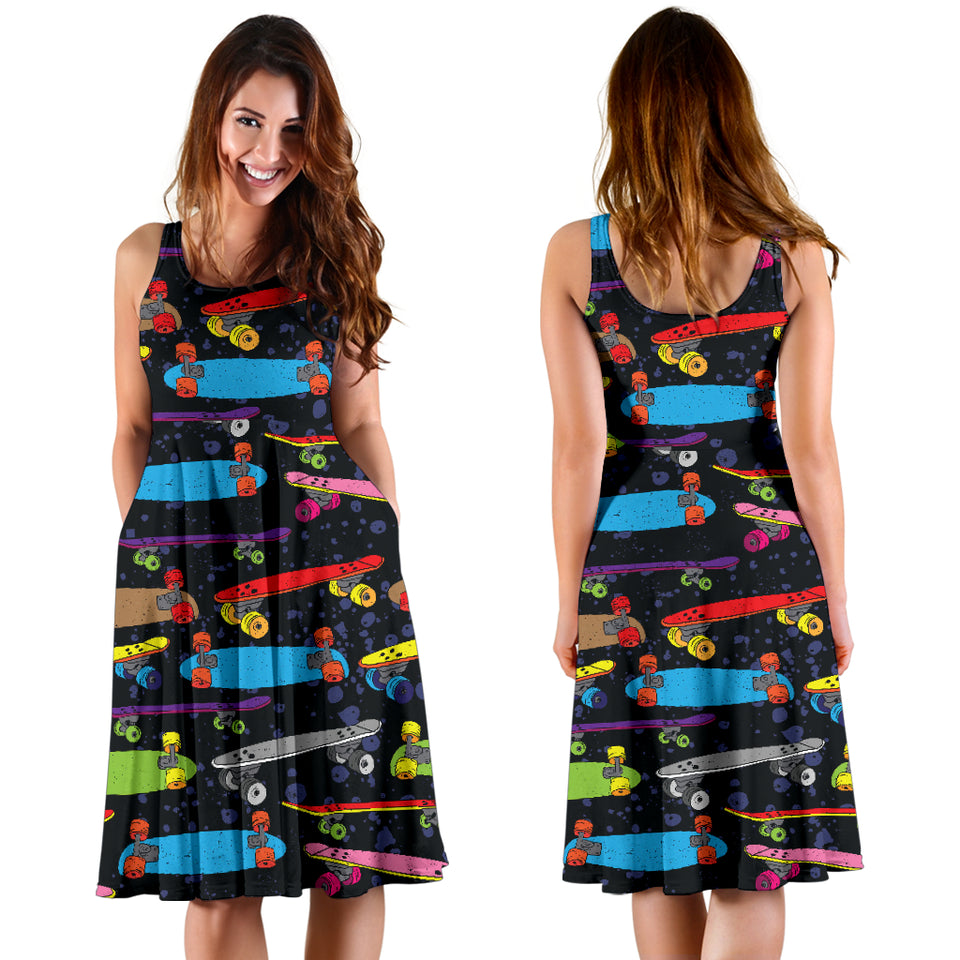 Skate Board Pattern Print Design 03 Sleeveless Midi Dress