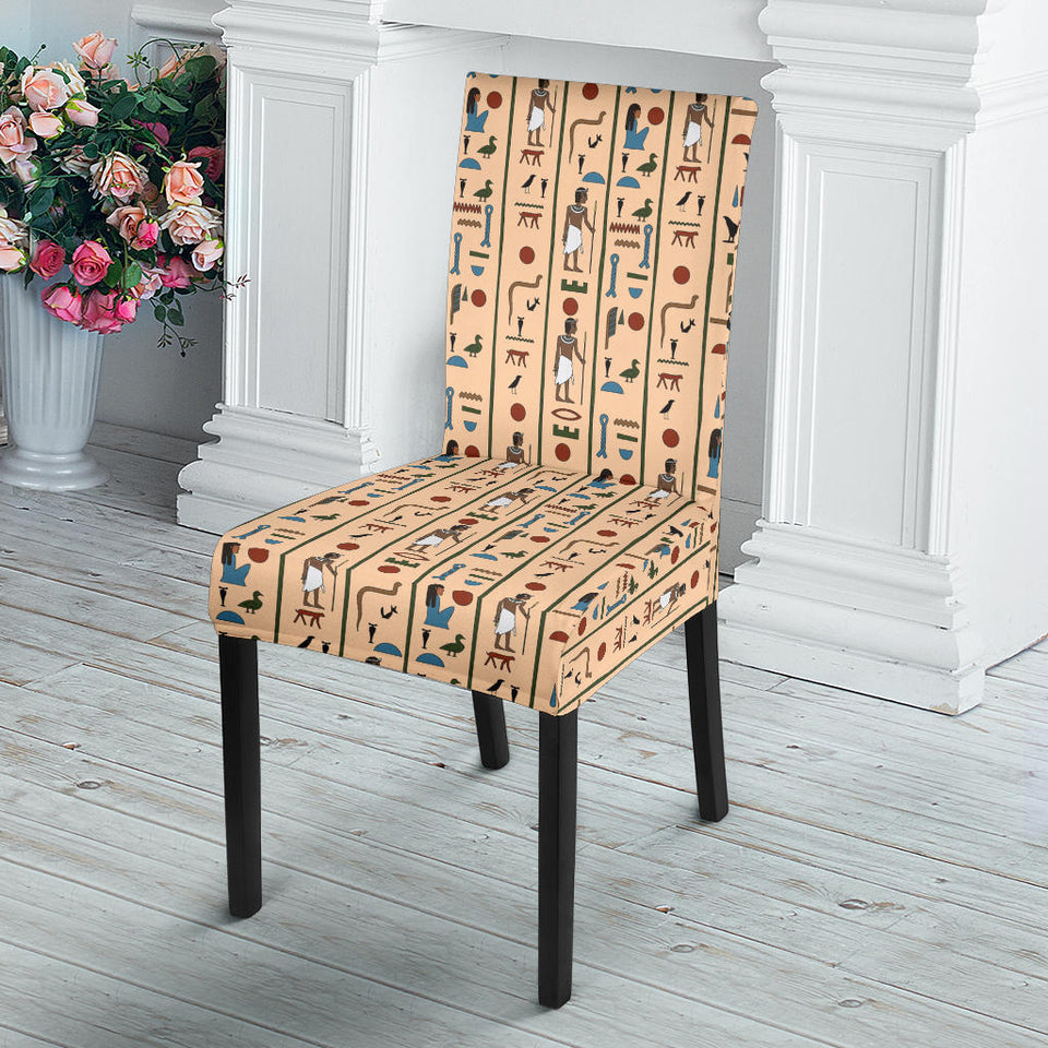 Egypt Hieroglyphics Pattern Print Design 03 Dining Chair Slipcover