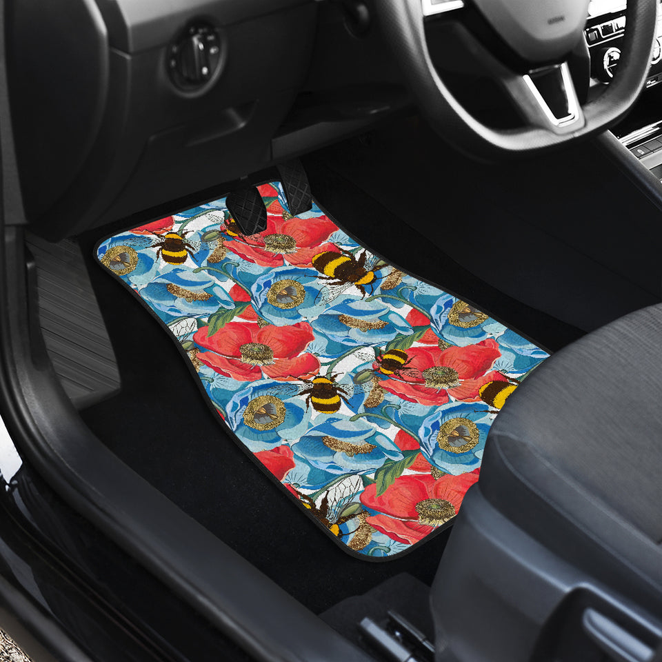Bee Red and Blue Hibiscus Pattern Front Car Mats