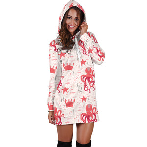 Octopus  Crab Starfish Pattern Women Hoodie Dress