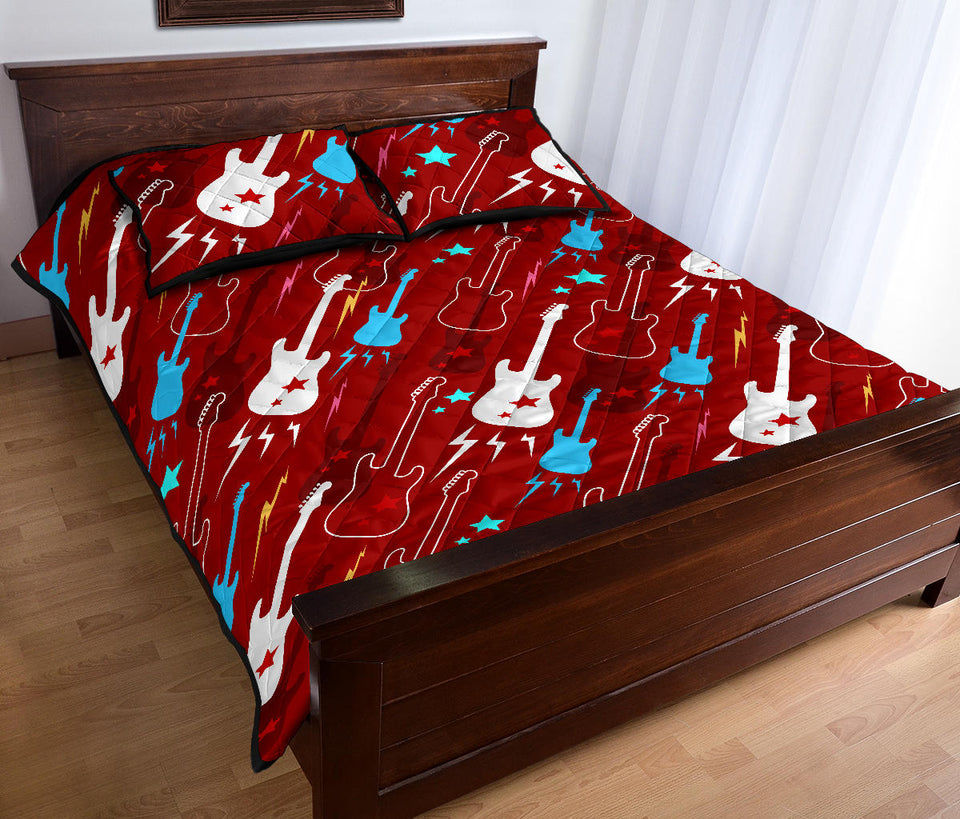 Electical Guitar Red Pattern Quilt Bed Set