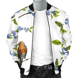 Blueberry Bird Pattern Men Bomber Jacket