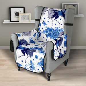 Horse Flower Blue Theme Pattern Chair Cover Protector